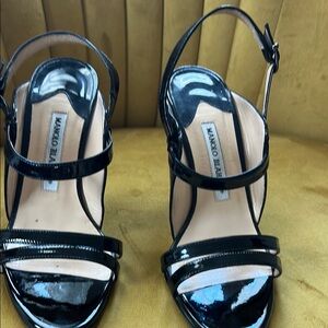 Manolo Blahnik Black Patent Leather Women's Sandals